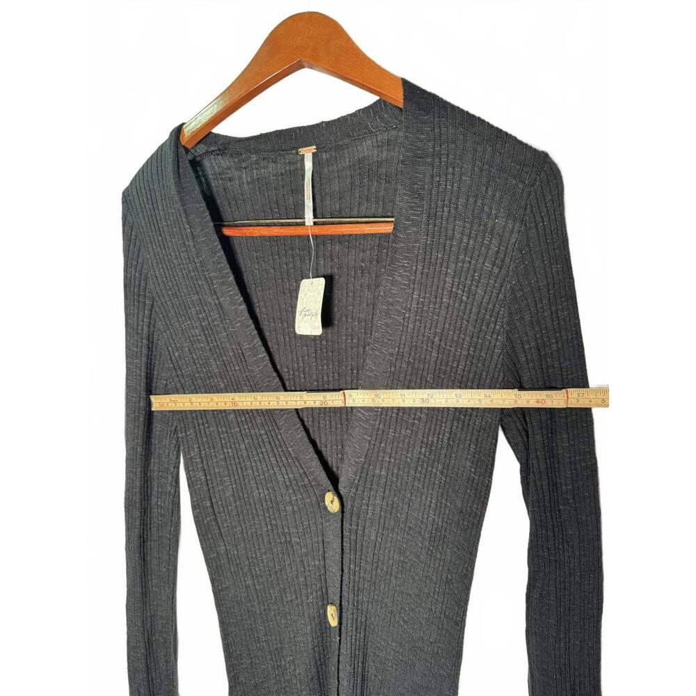 Free People Cardigan Sz Large Black Long Sleeve Date night Duster Button Front - Picture 5 of 9